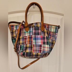 Polo Ralph Lauren Bellport Tote Patchwork Madras Plaid with Leather Handles